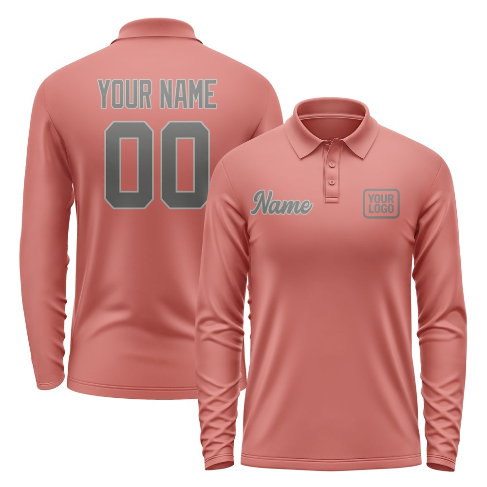 Custom Copper Rose Dark Grey Long Sleeve Polo Shirt