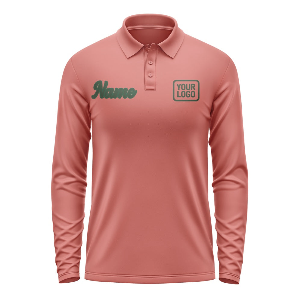 Custom Copper Rose Dark Green Long Sleeve Polo Shirt