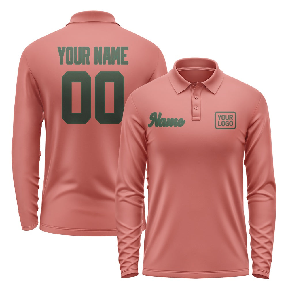 Custom Copper Rose Dark Green Long Sleeve Polo Shirt