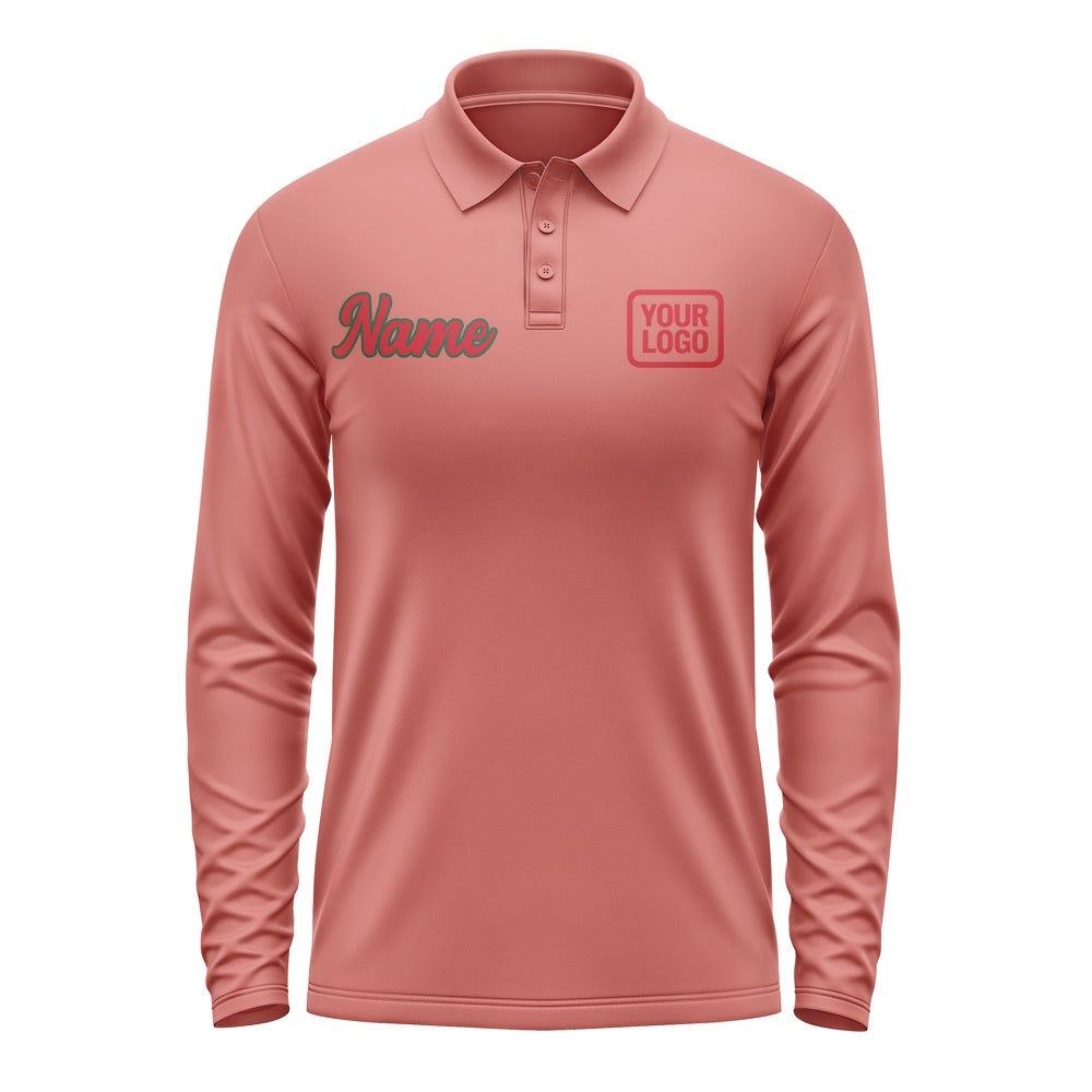 Custom Copper Rose Red Long Sleeve Polo Shirt