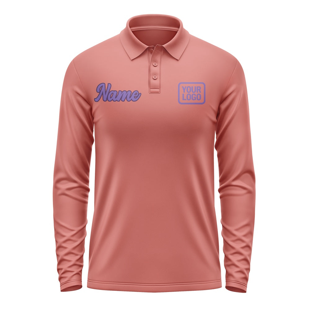 Custom Copper Rose Light Purple Long Sleeve Polo Shirt