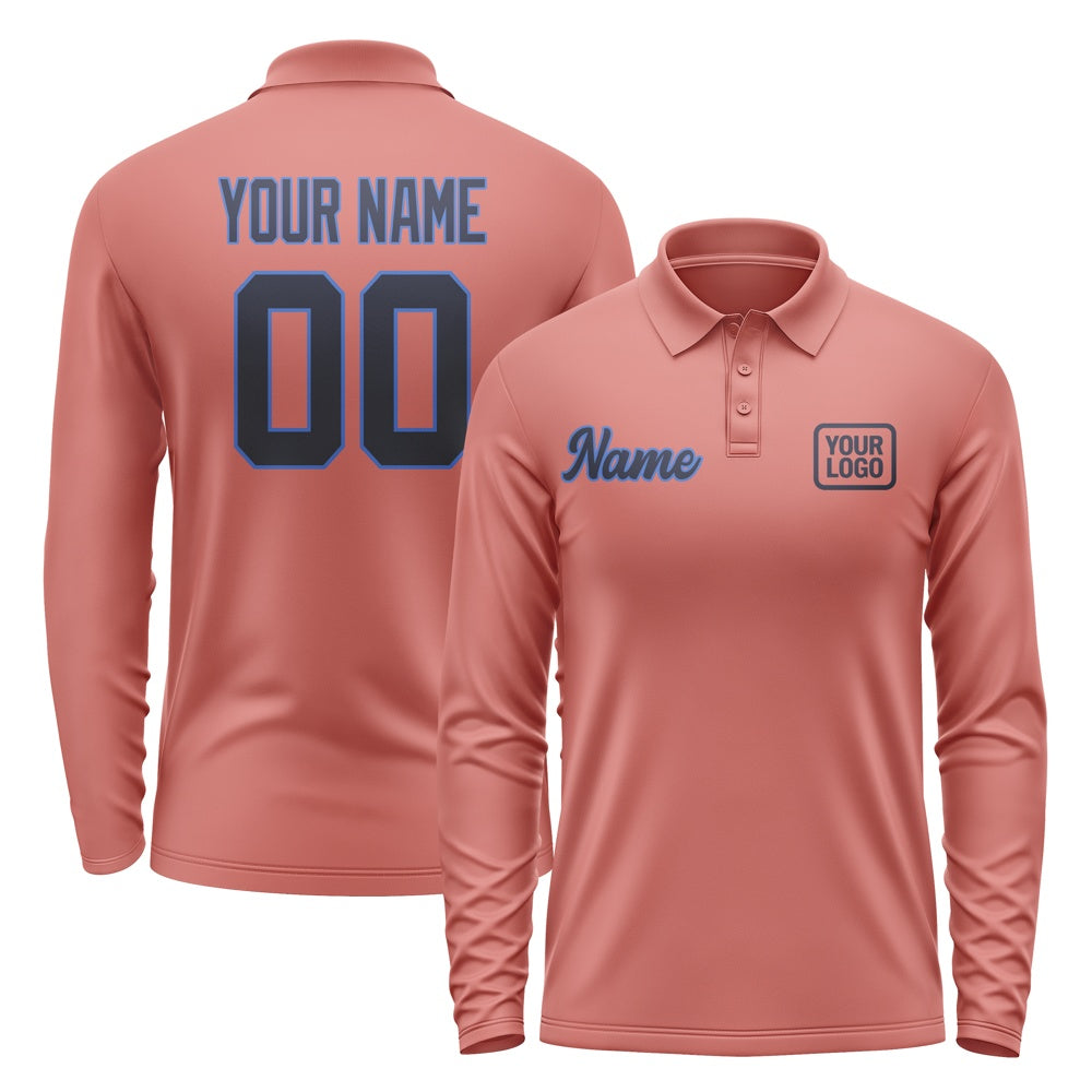 Custom Copper Rose Navy Long Sleeve Polo Shirt