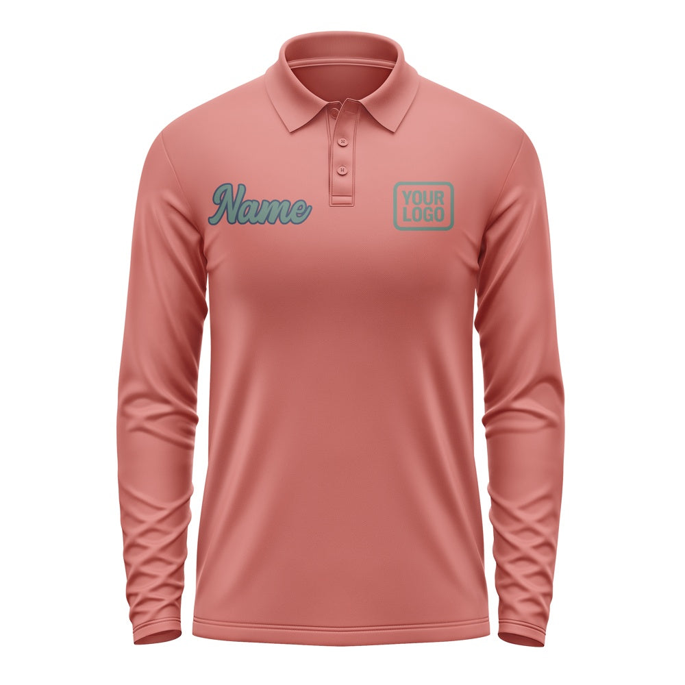 Custom Copper Rose Blue Green Long Sleeve Polo Shirt