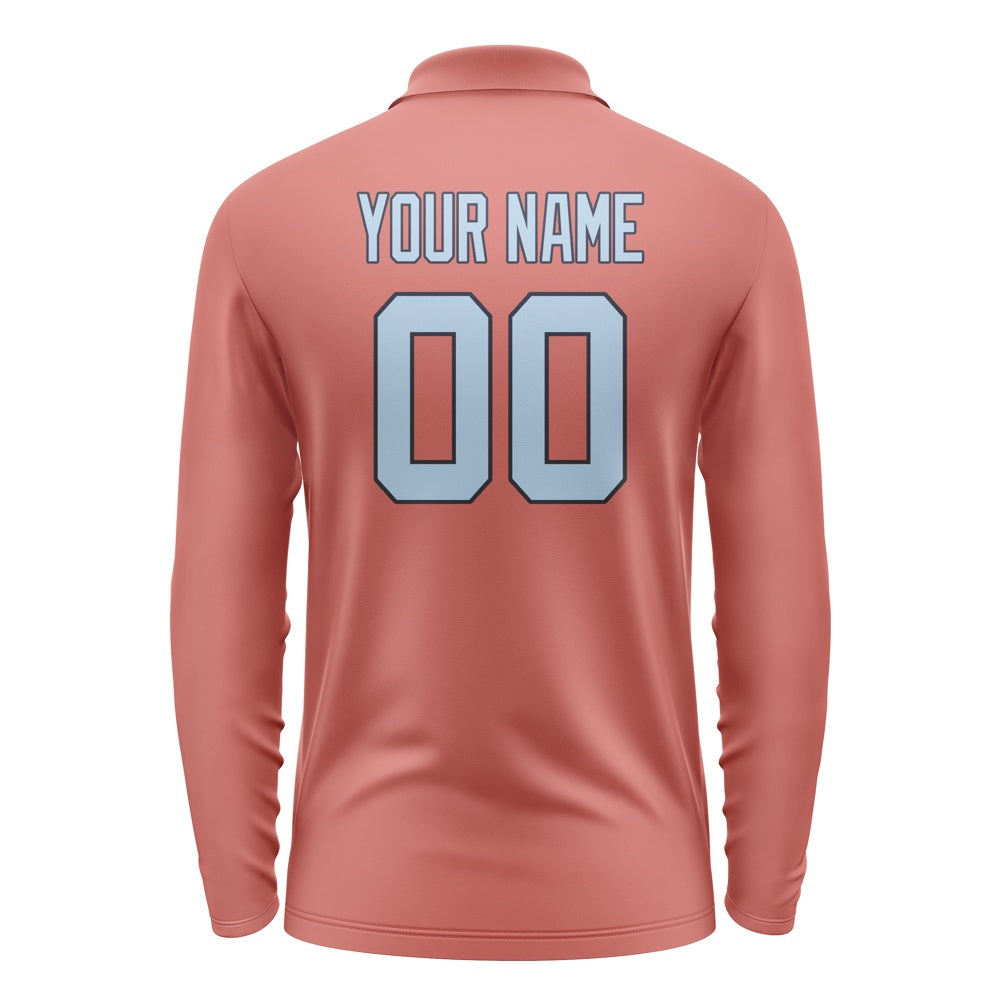 Custom Copper Rose Light Blue Long Sleeve Polo Shirt