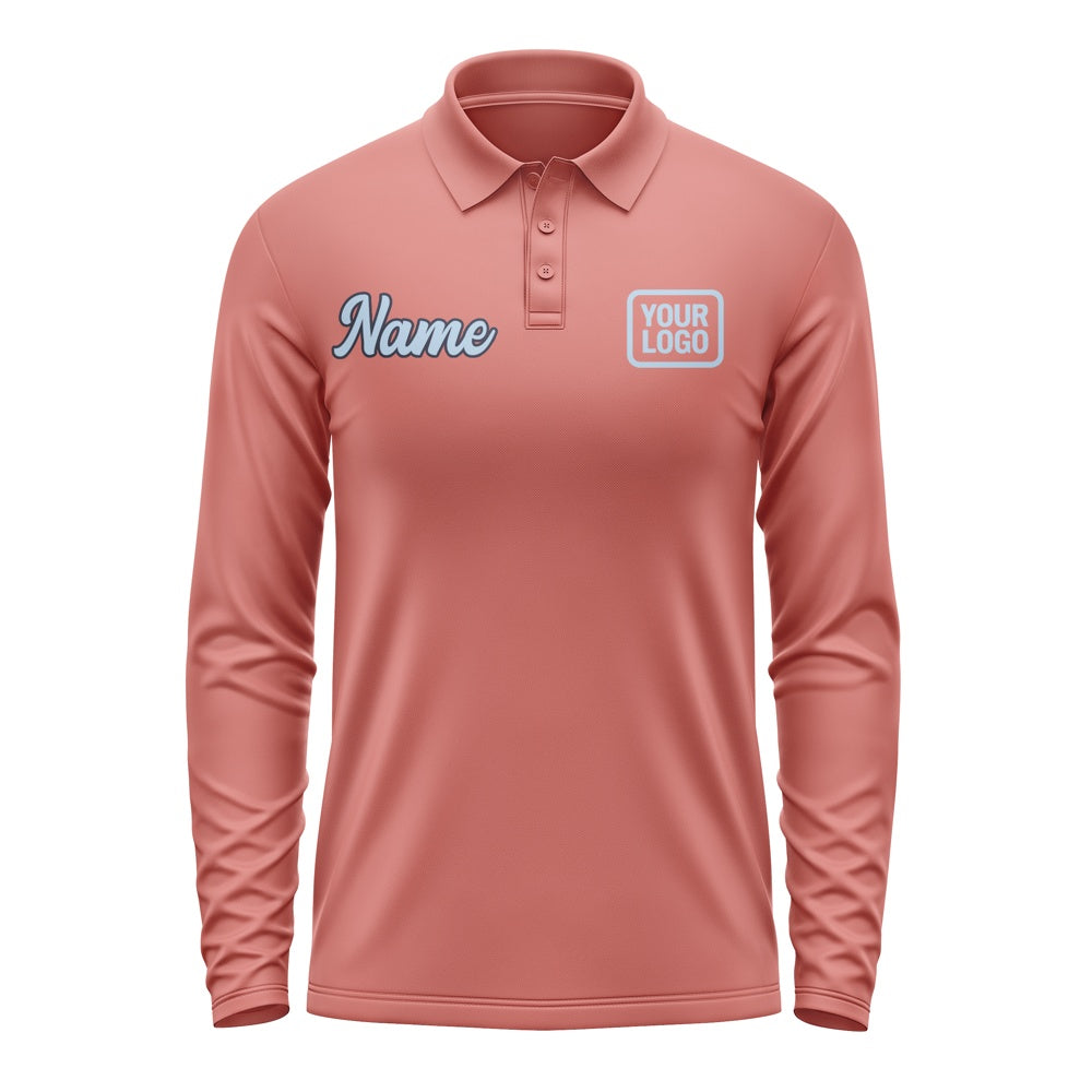 Custom Copper Rose Light Blue Long Sleeve Polo Shirt
