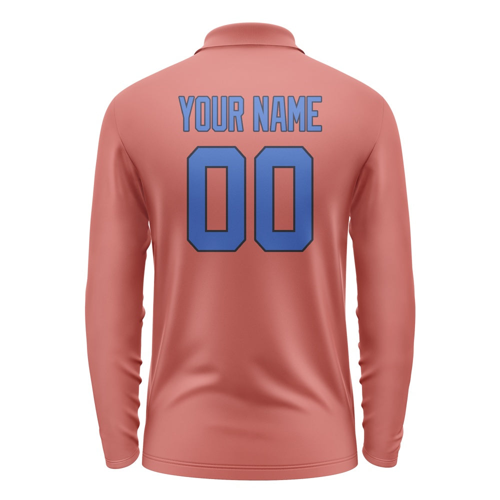 Custom Copper Rose Sky Blue Long Sleeve Polo Shirt