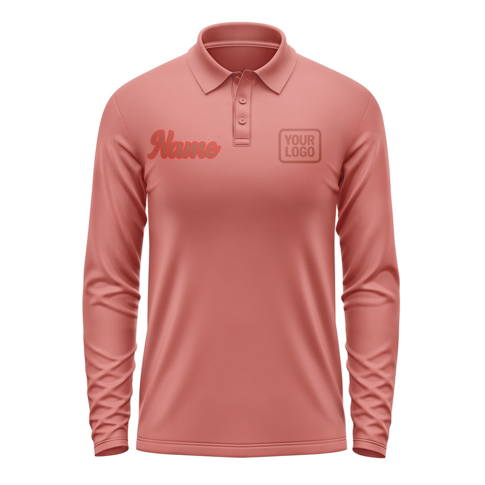 Custom Copper Rose Coral Red Long Sleeve Polo Shirt