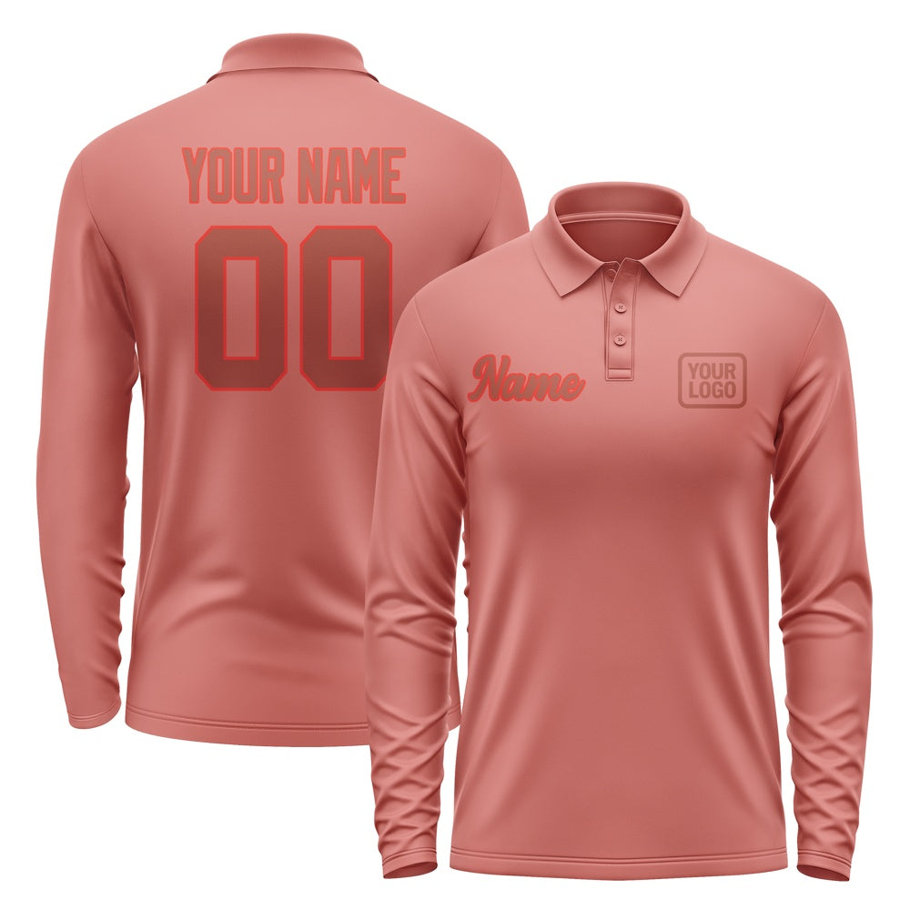Custom Copper Rose Coral Red Long Sleeve Polo Shirt