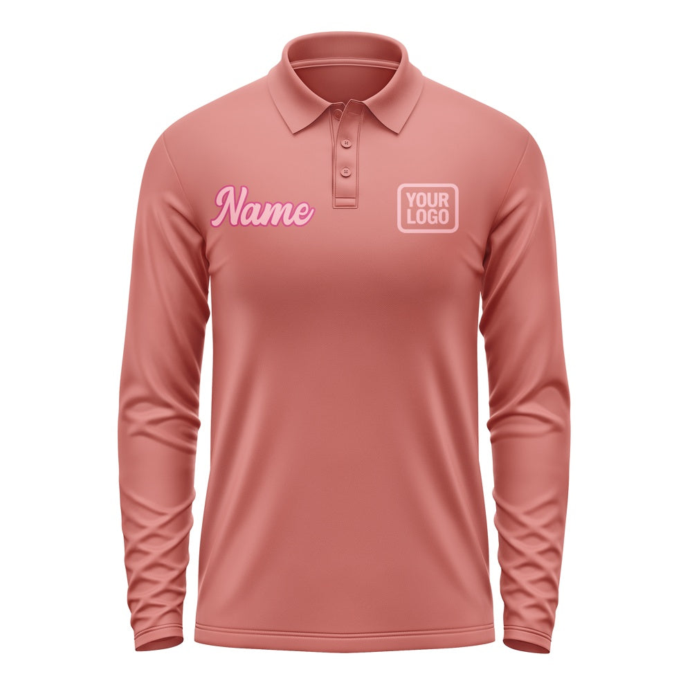 Custom Copper Rose Light Pink Long Sleeve Polo Shirt