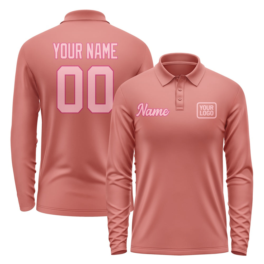 Custom Copper Rose Light Pink Long Sleeve Polo Shirt