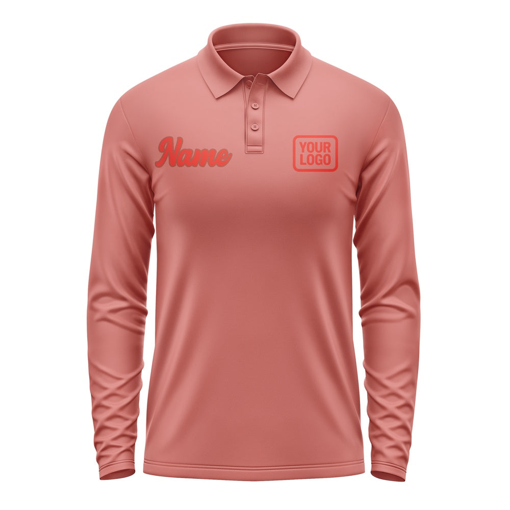 Custom Copper Rose Orange Red Long Sleeve Polo Shirt