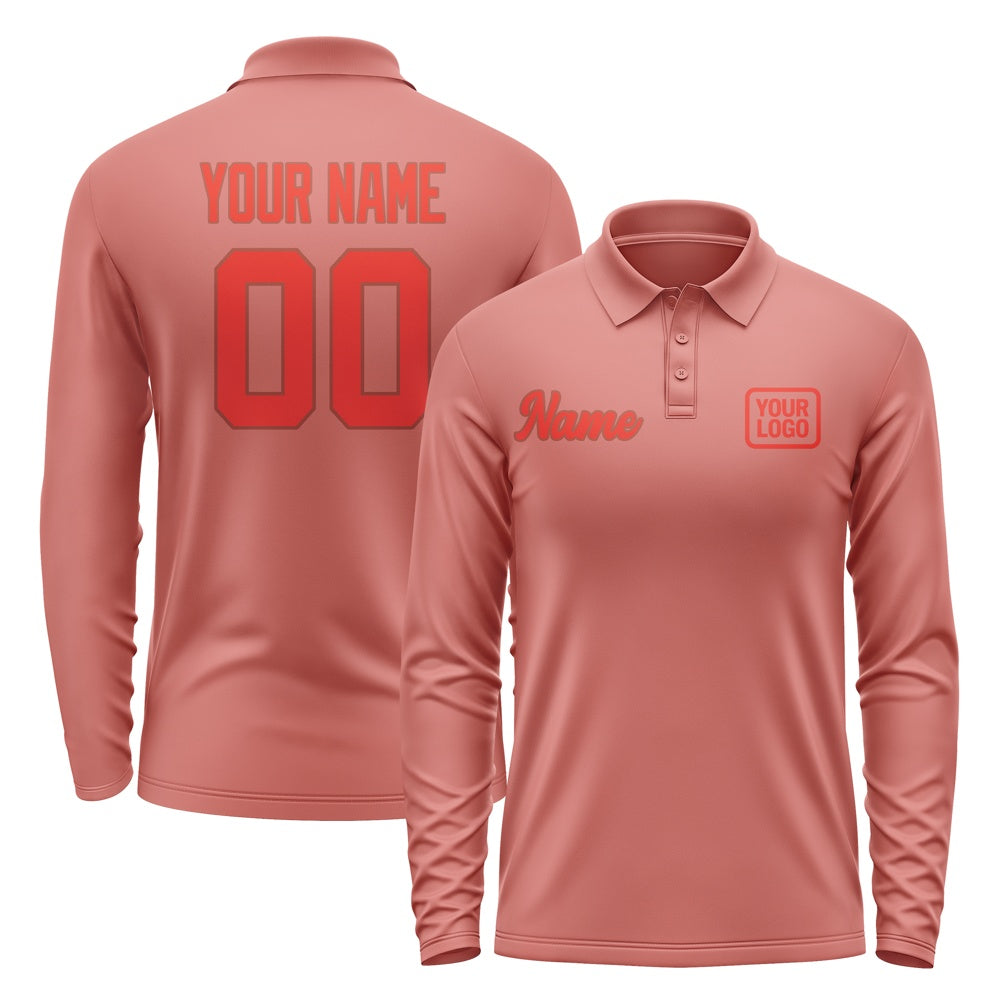 Custom Copper Rose Orange Red Long Sleeve Polo Shirt