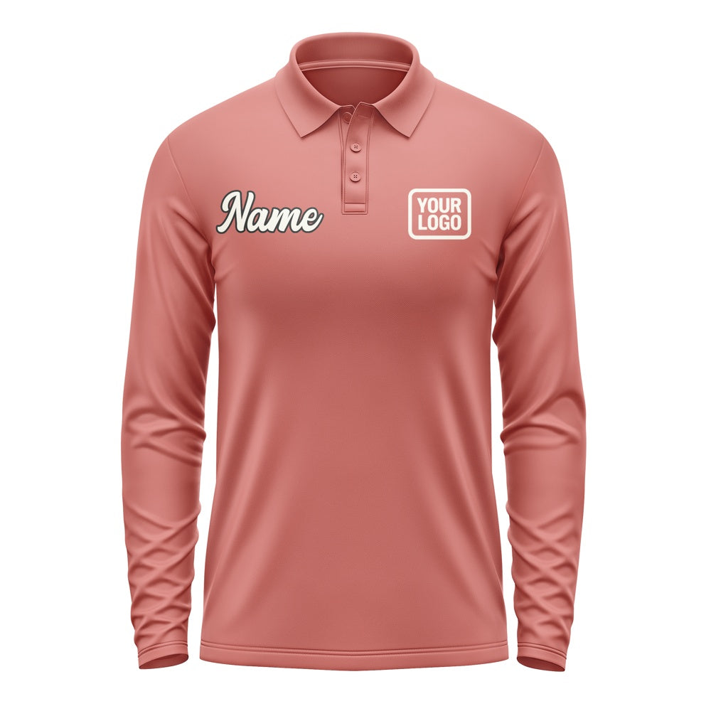 Custom Copper Rose Cream Long Sleeve Polo Shirt