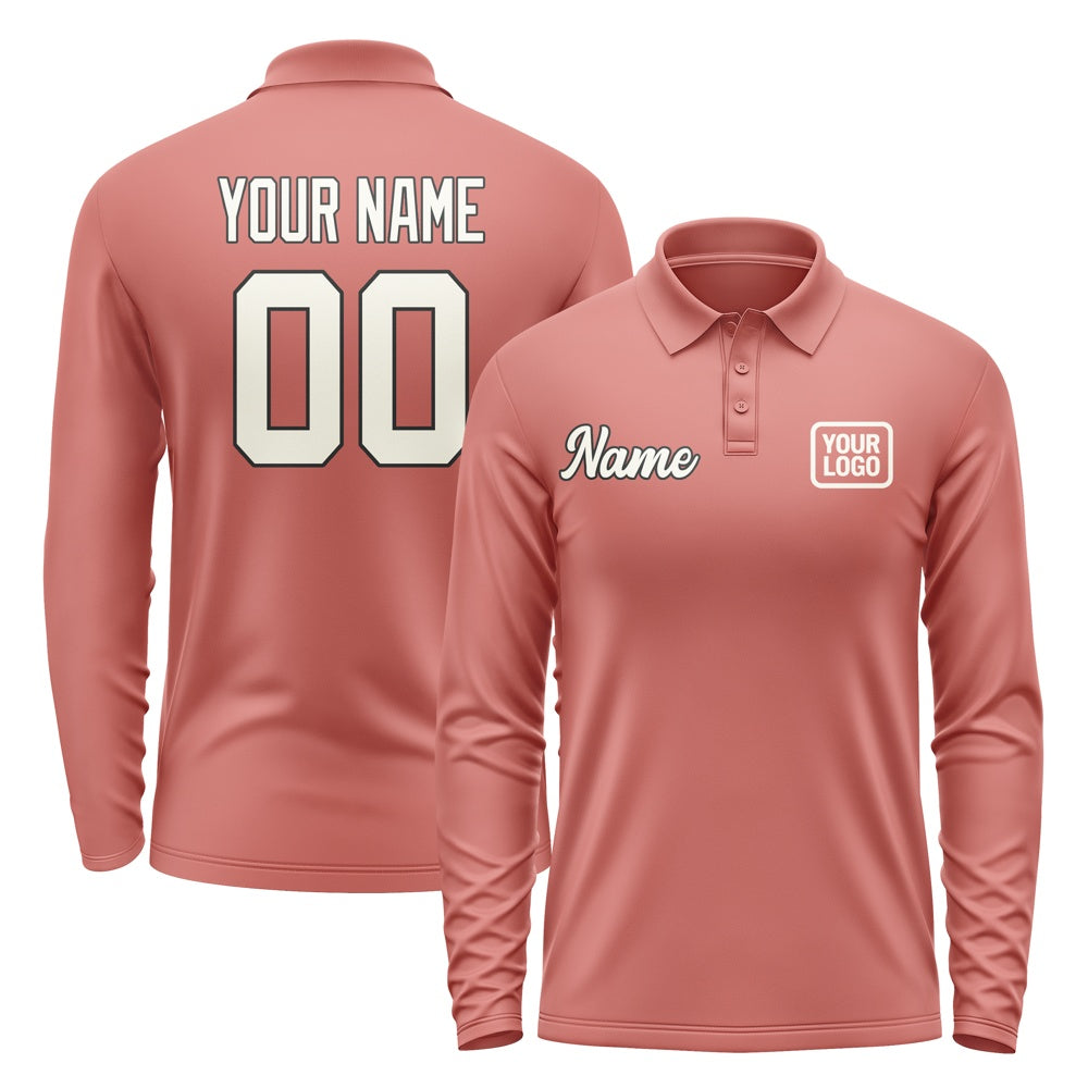 Custom Copper Rose Cream Long Sleeve Polo Shirt