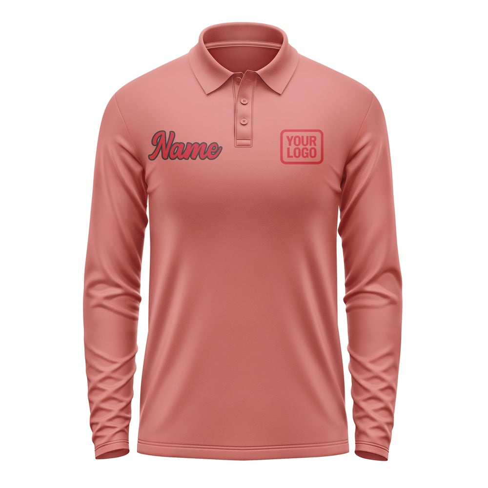 Custom Copper Rose Red Long Sleeve Polo Shirt