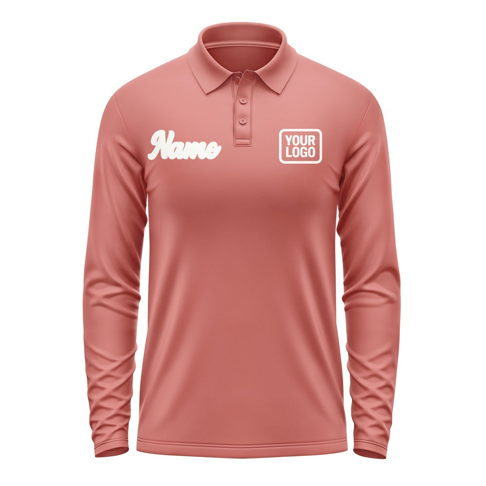 Custom Copper Rose White Long Sleeve Polo Shirt