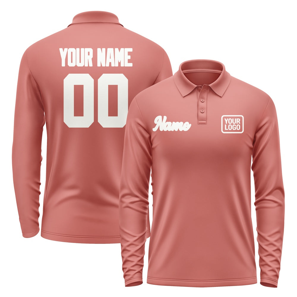 Custom Copper Rose White Long Sleeve Polo Shirt