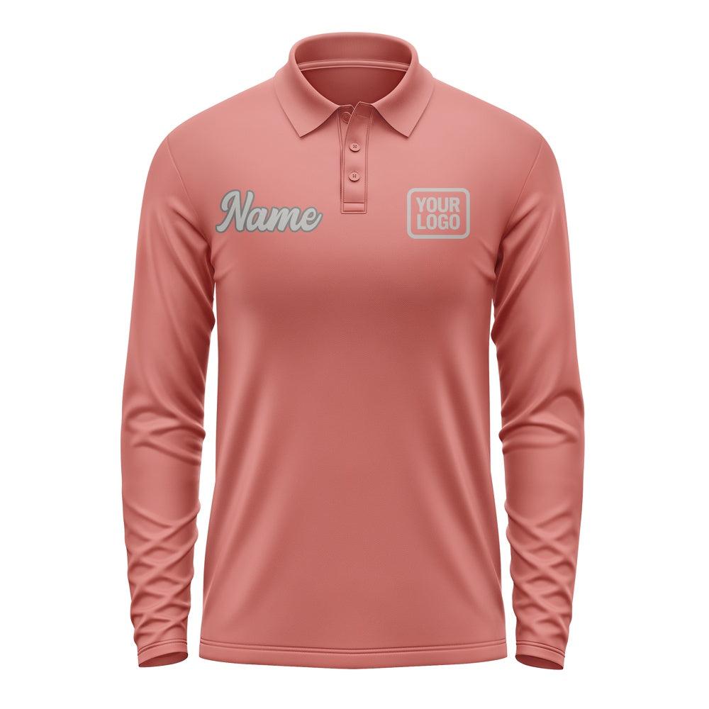 Custom Copper Rose Gray Long Sleeve Polo Shirt