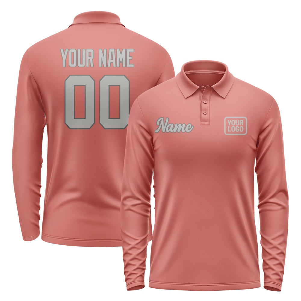 Custom Copper Rose Gray Long Sleeve Polo Shirt
