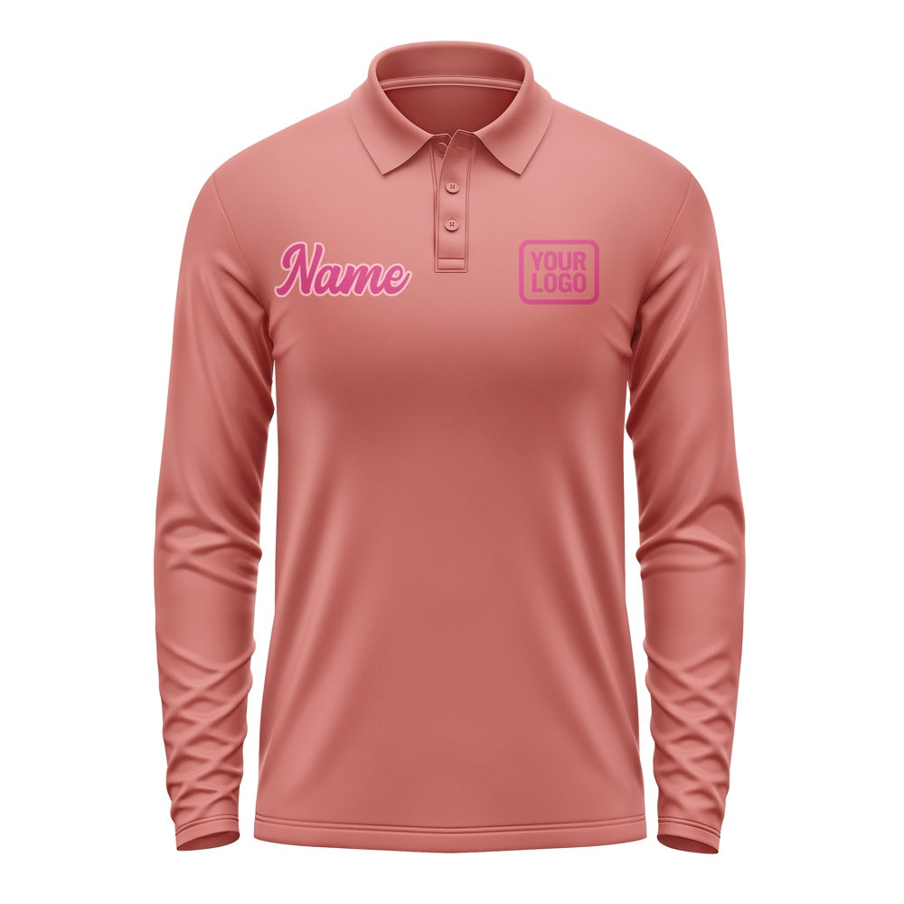 Custom Copper Rose Pink Long Sleeve Polo Shirt