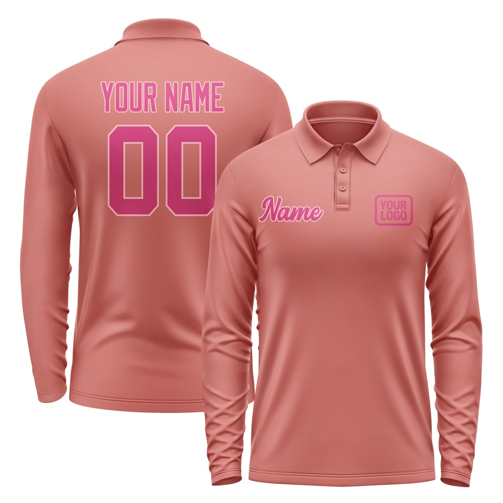 Custom Copper Rose Pink Long Sleeve Polo Shirt