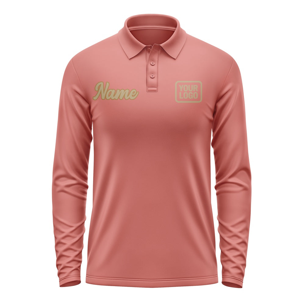 Custom Copper Rose Light Khaki Long Sleeve Polo Shirt