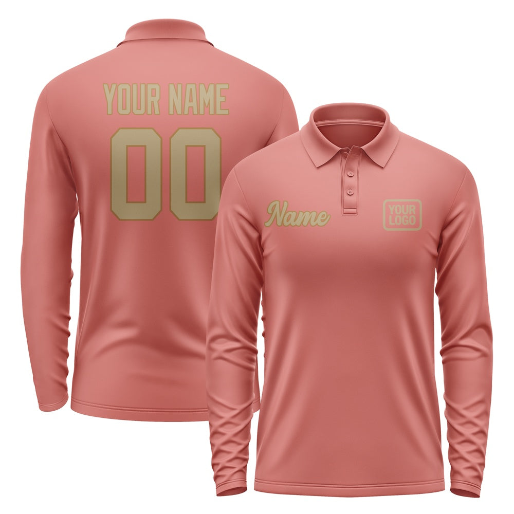 Custom Copper Rose Light Khaki Long Sleeve Polo Shirt