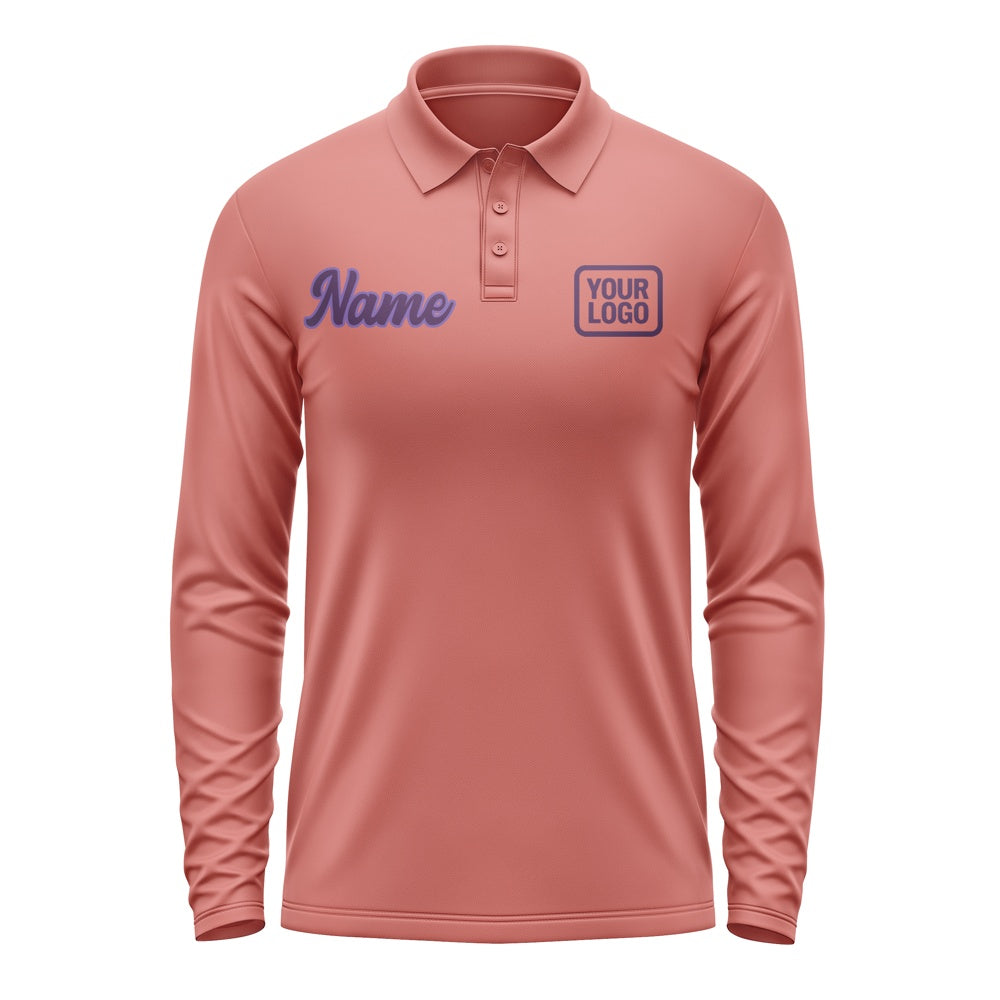 Custom Copper Rose Purple Long Sleeve Polo Shirt