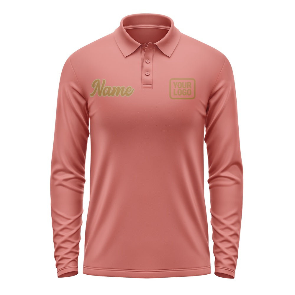 Custom Copper Rose Khaki Long Sleeve Polo Shirt