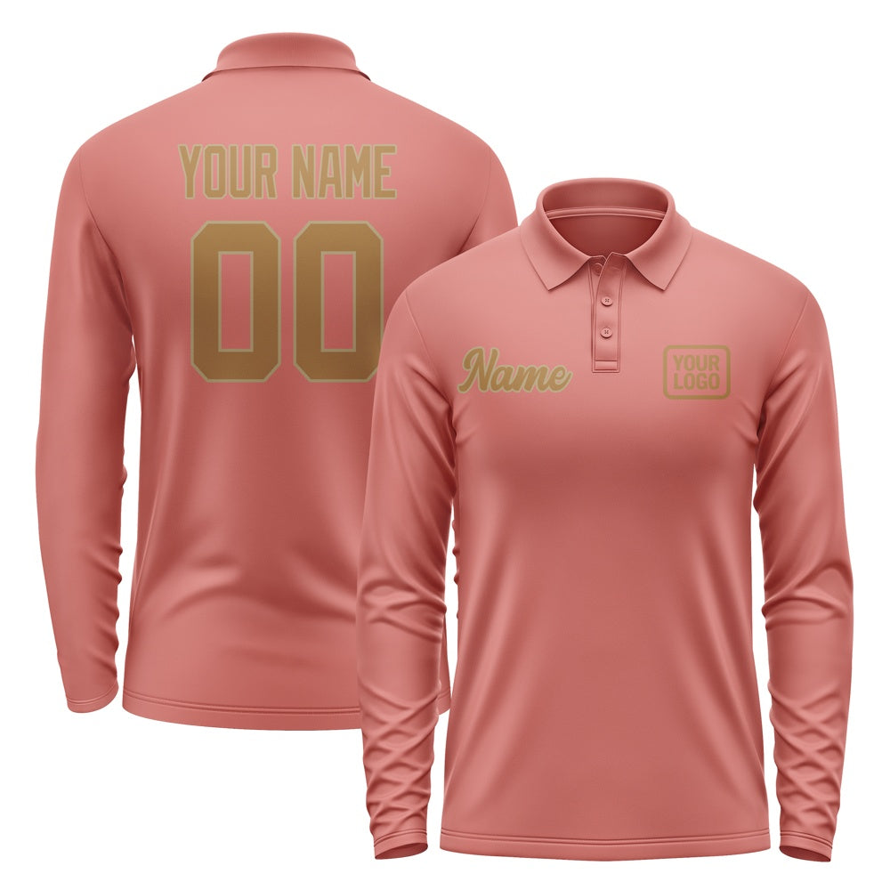 Custom Copper Rose Khaki Long Sleeve Polo Shirt