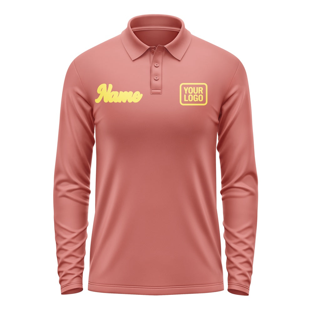 Custom Copper Rose Light Yellow Long Sleeve Polo Shirt