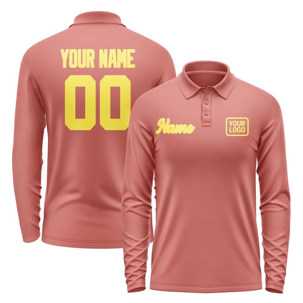 Custom Copper Rose Light Yellow Long Sleeve Polo Shirt