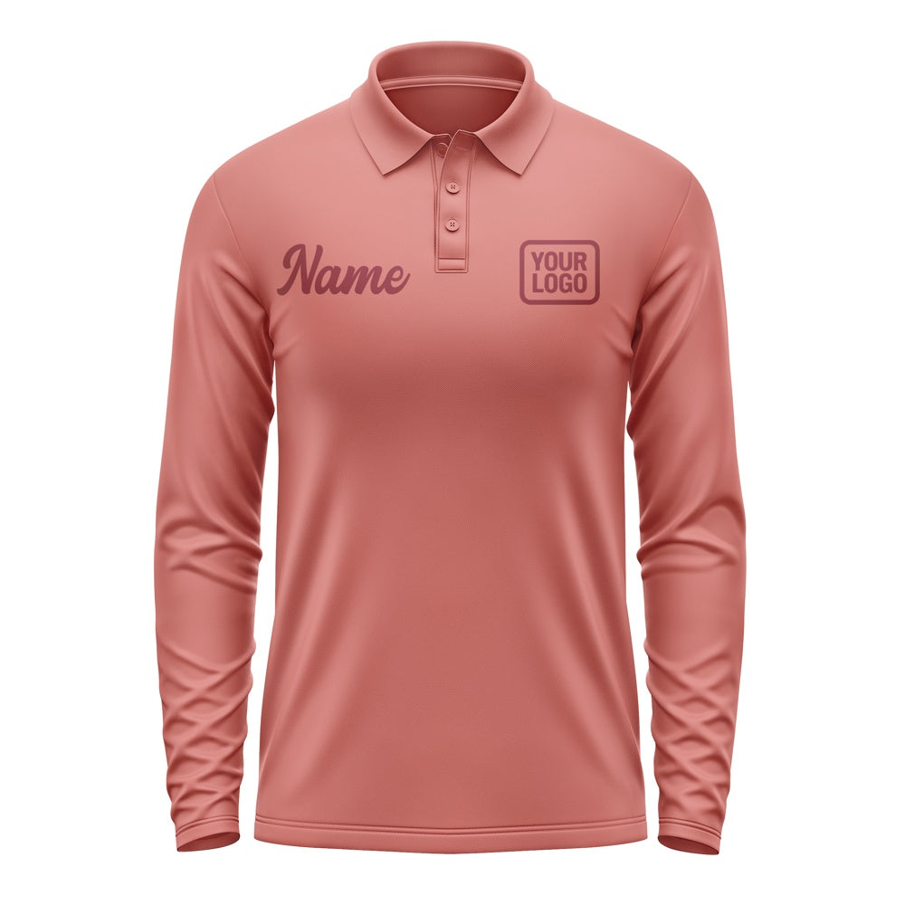 Custom Copper Rose Crimson Red Long Sleeve Polo Shirt
