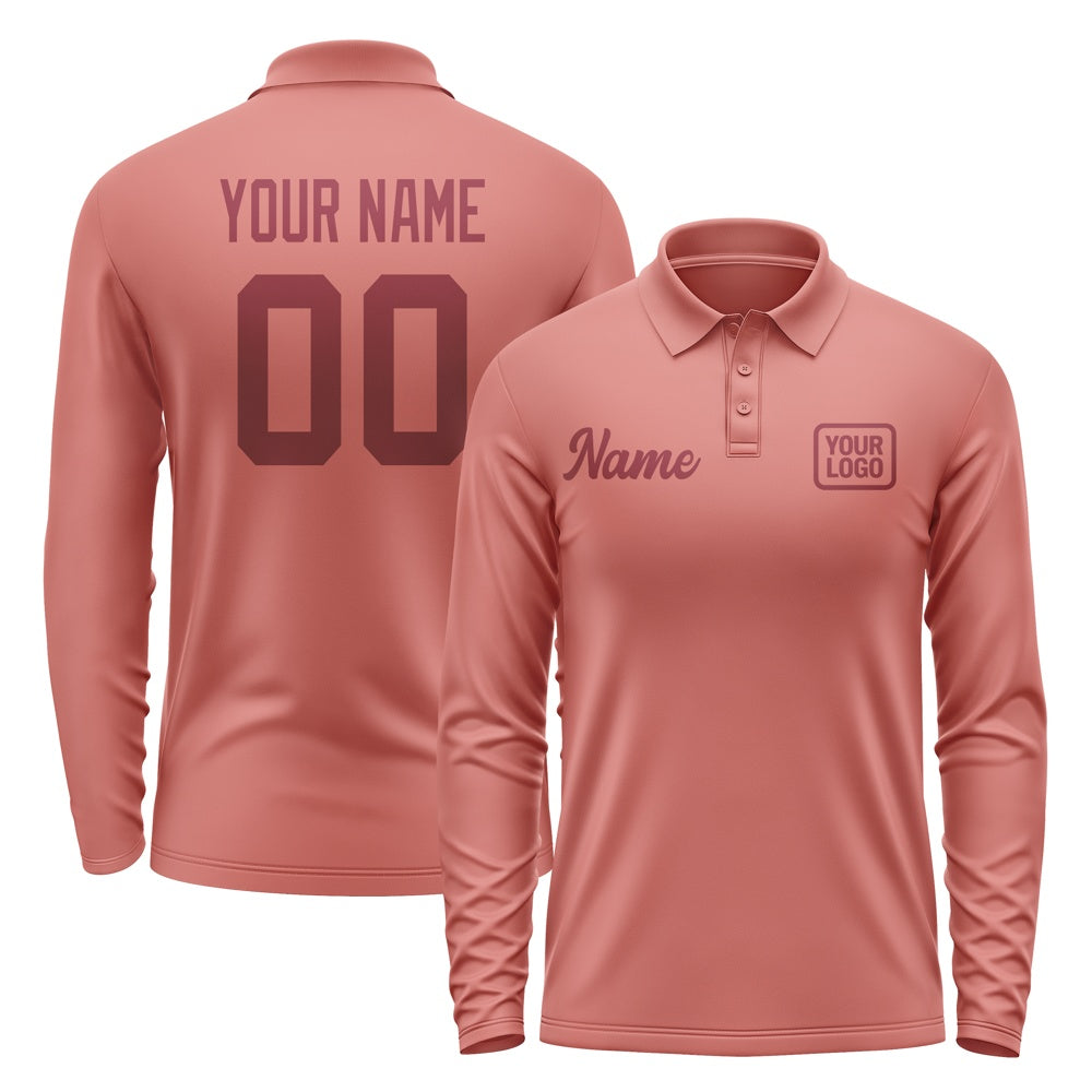 Custom Copper Rose Crimson Red Long Sleeve Polo Shirt