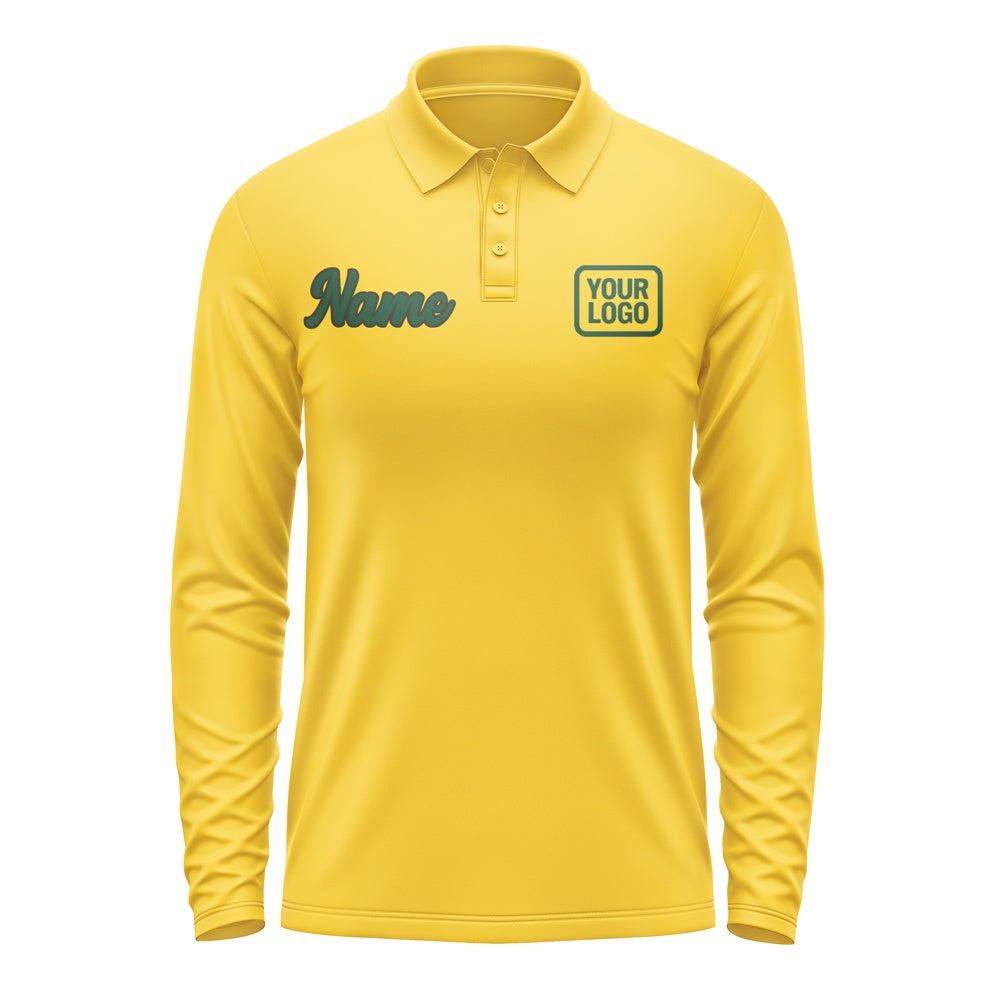 Custom Gold Green Long Sleeve Polo Shirt