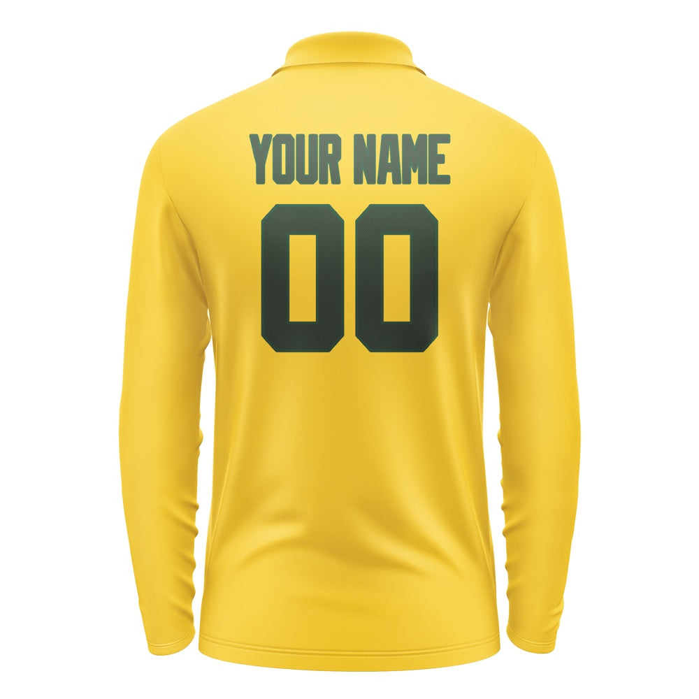 Custom Gold Dark Green Long Sleeve Polo Shirt