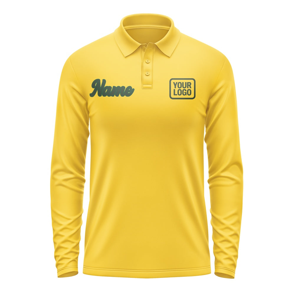 Custom Gold Dark Green Long Sleeve Polo Shirt