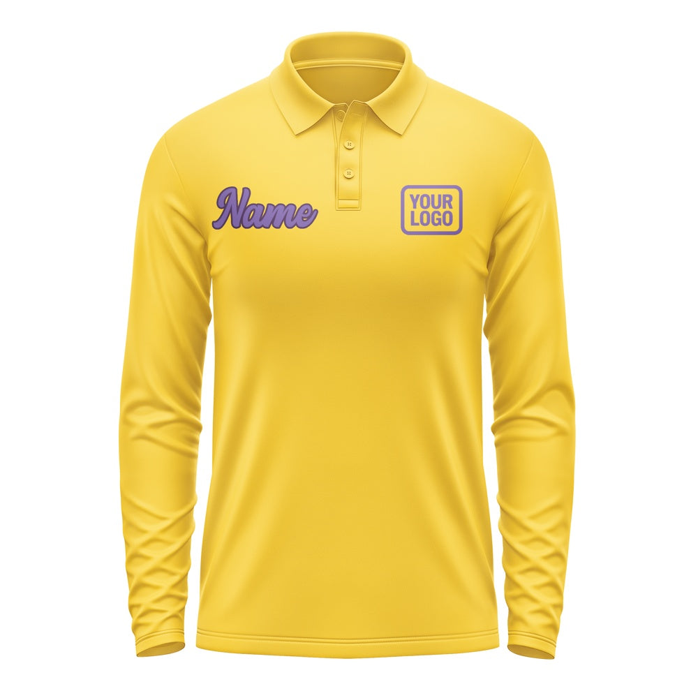 Custom Gold Light Purple Long Sleeve Polo Shirt