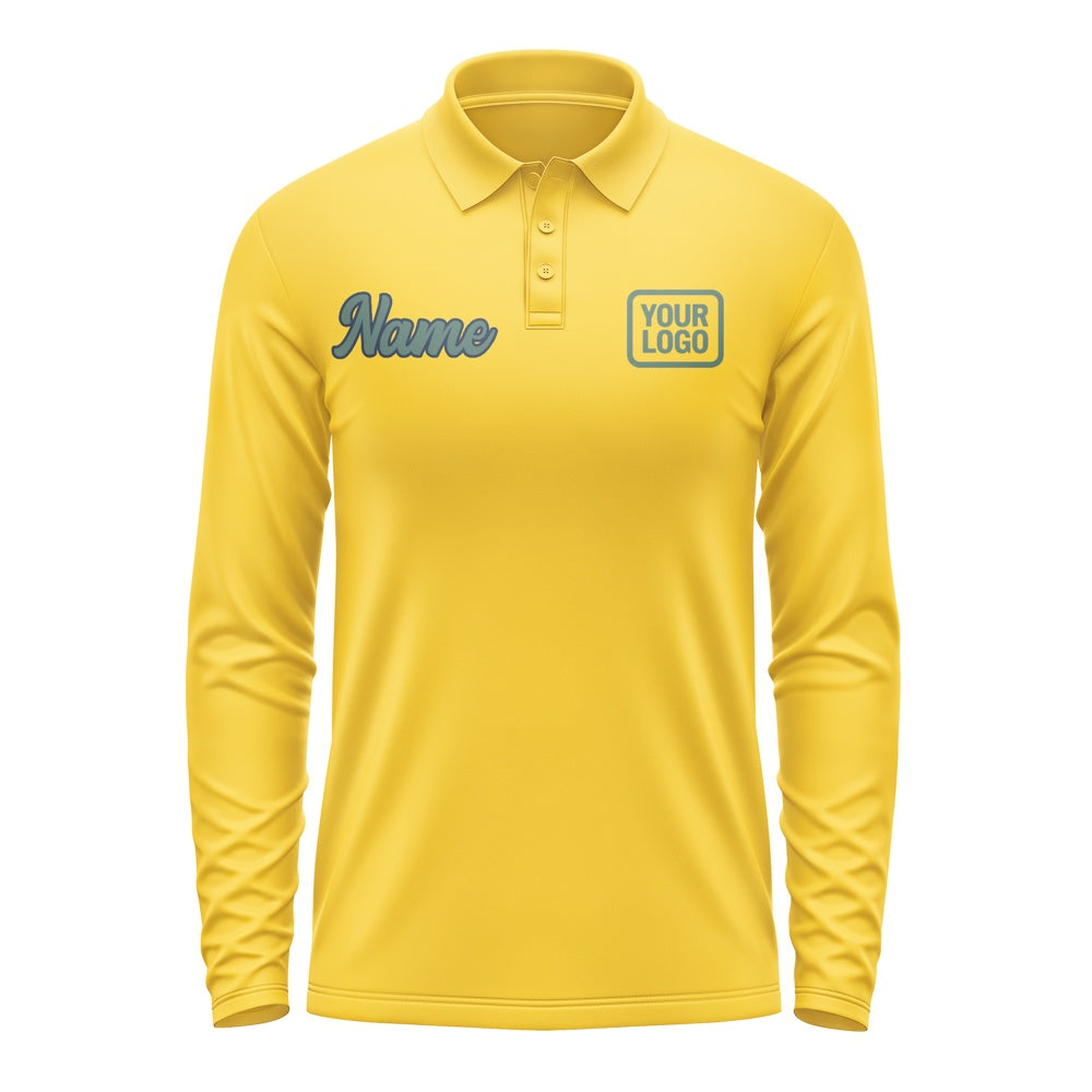 Custom Gold Blue Green Long Sleeve Polo Shirt