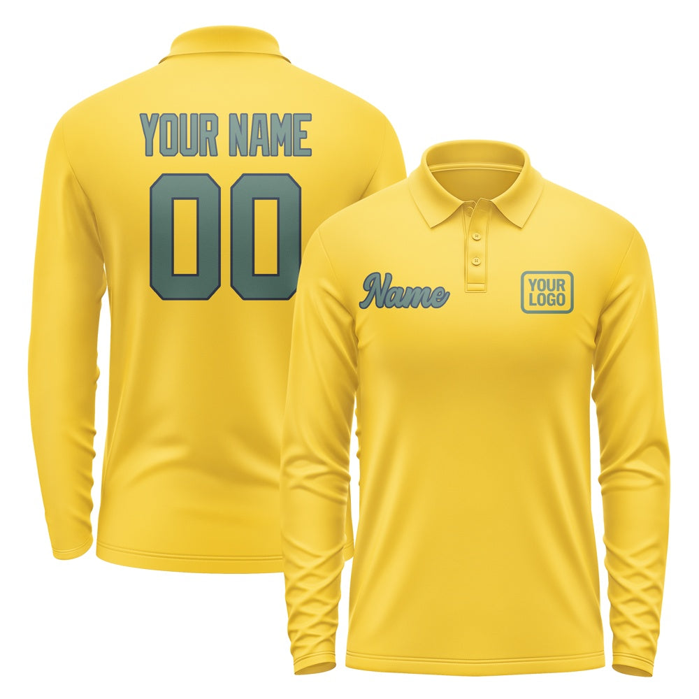 Custom Gold Blue Green Long Sleeve Polo Shirt