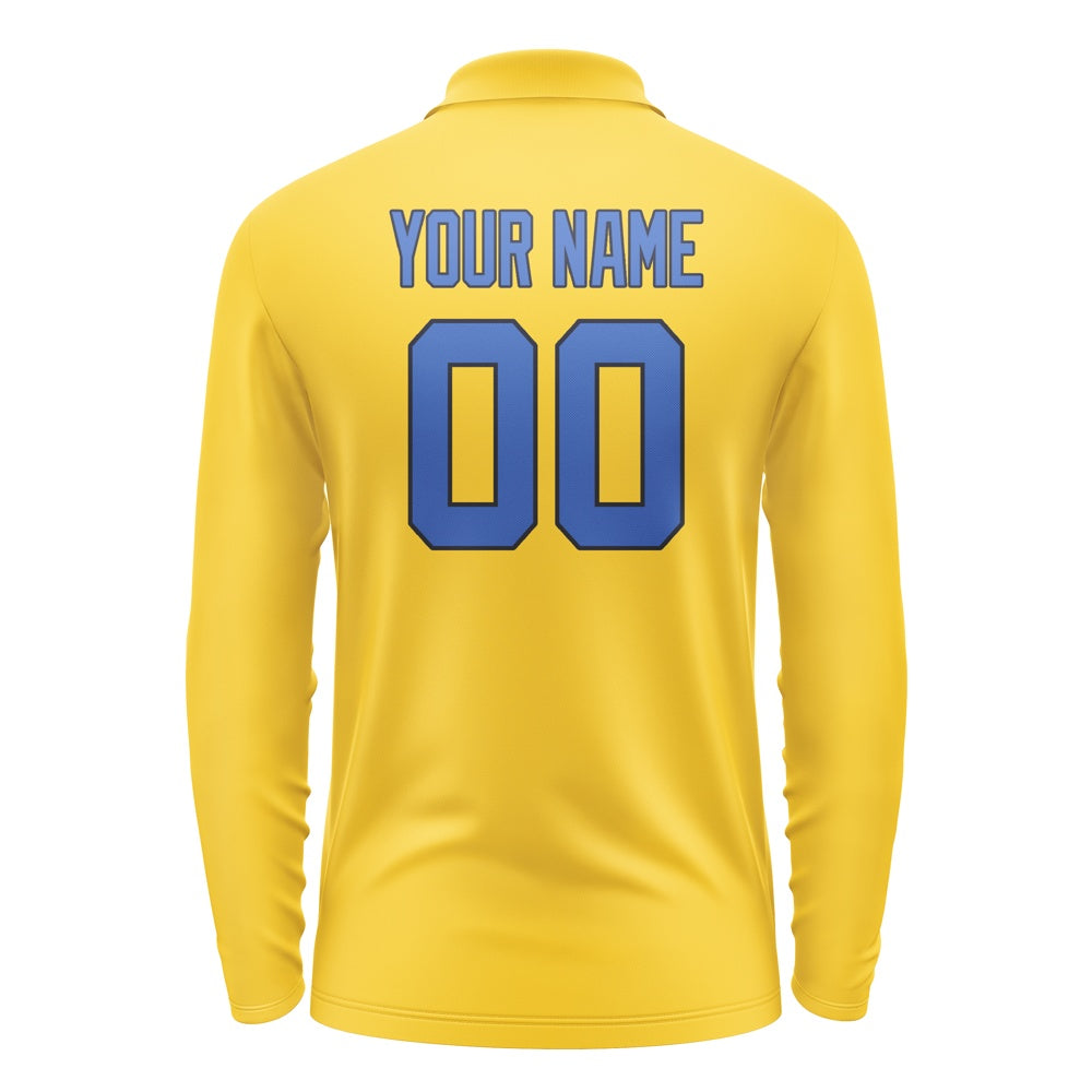 Custom Gold Sky Blue Long Sleeve Polo Shirt