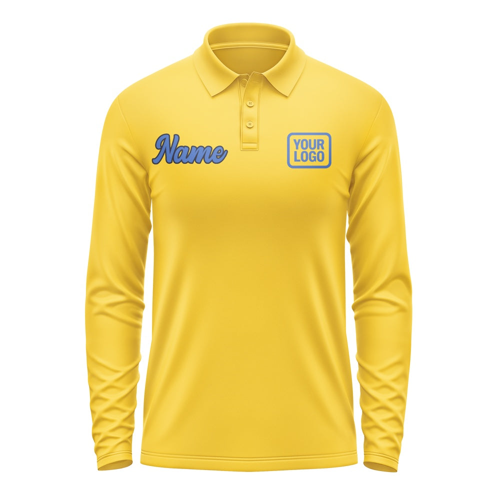 Custom Gold Sky Blue Long Sleeve Polo Shirt