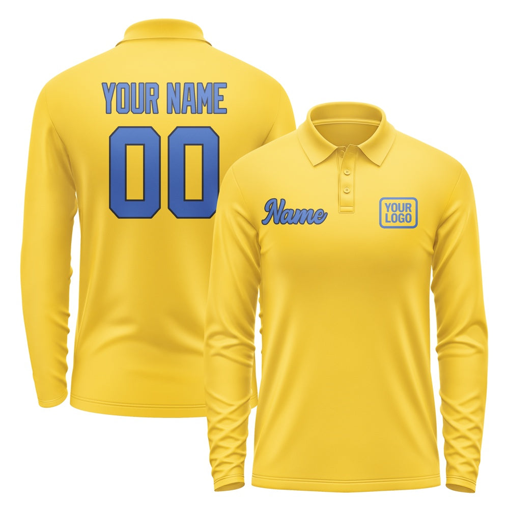 Custom Gold Sky Blue Long Sleeve Polo Shirt