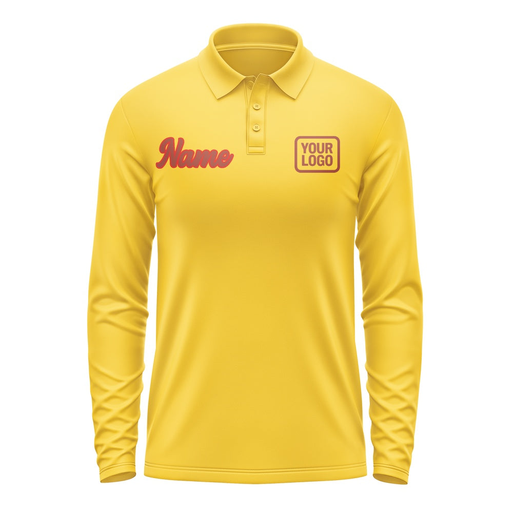 Custom Gold Coral Red Long Sleeve Polo Shirt