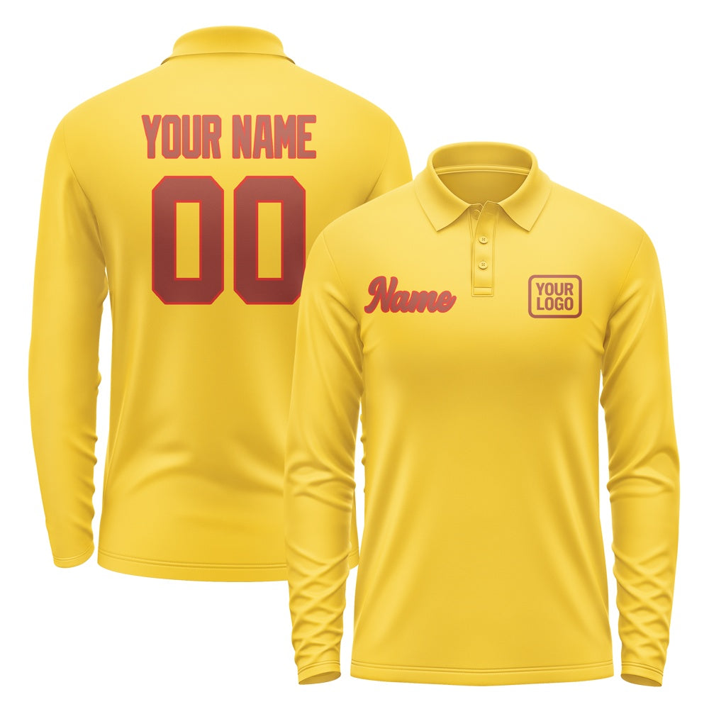 Custom Gold Coral Red Long Sleeve Polo Shirt
