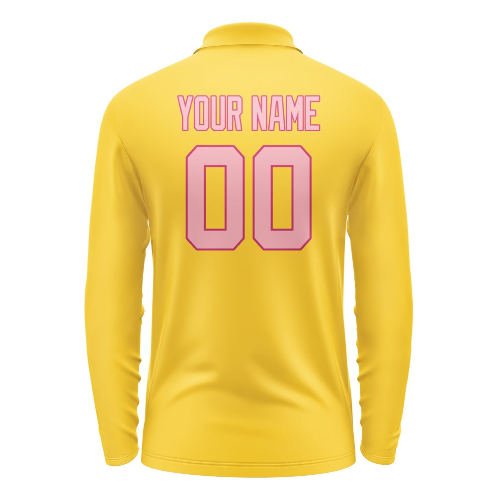 Custom Gold Light Pink Long Sleeve Polo Shirt