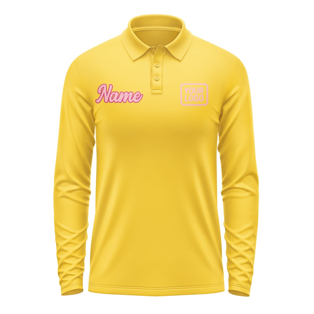 Custom Gold Light Pink Long Sleeve Polo Shirt