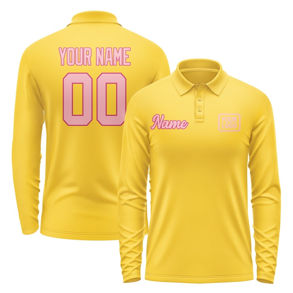 Custom Gold Light Pink Long Sleeve Polo Shirt