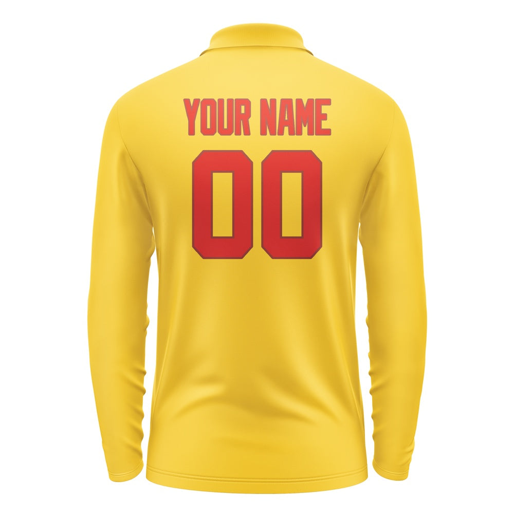 Custom Gold Orange Red Long Sleeve Polo Shirt
