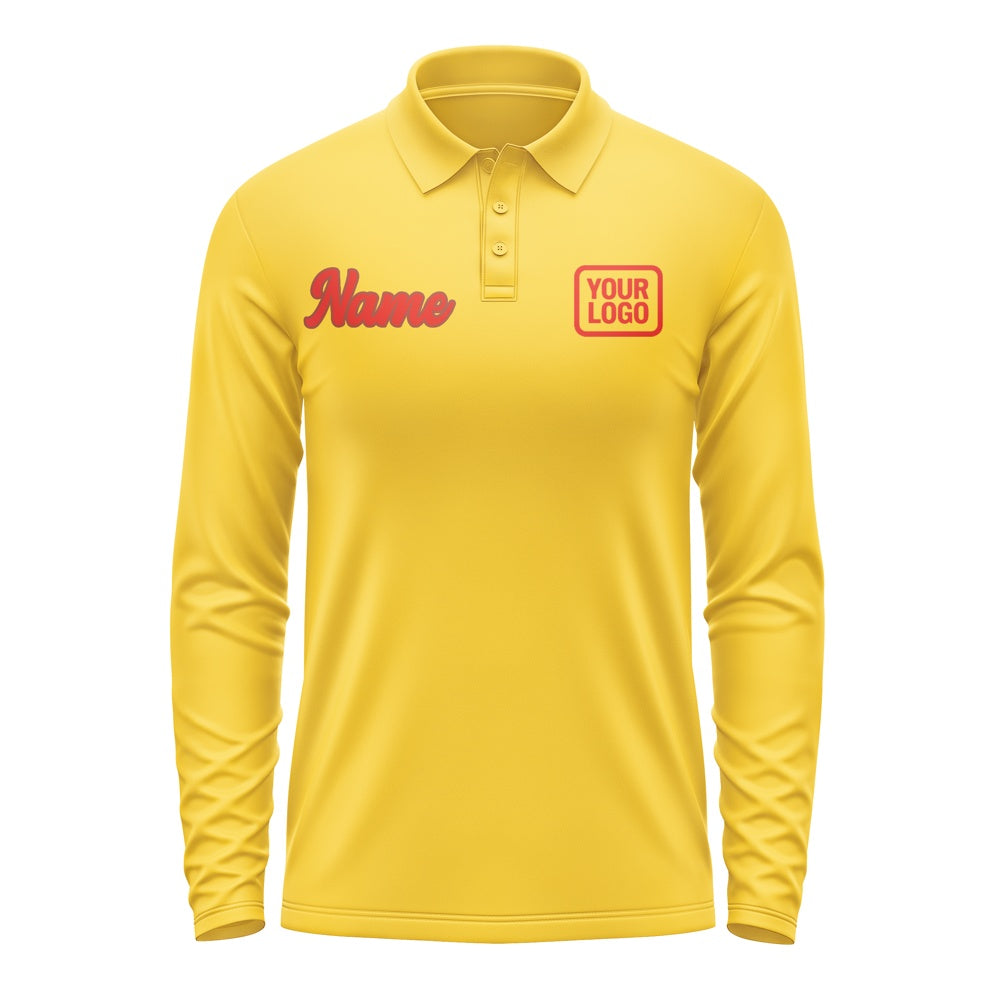 Custom Gold Orange Red Long Sleeve Polo Shirt